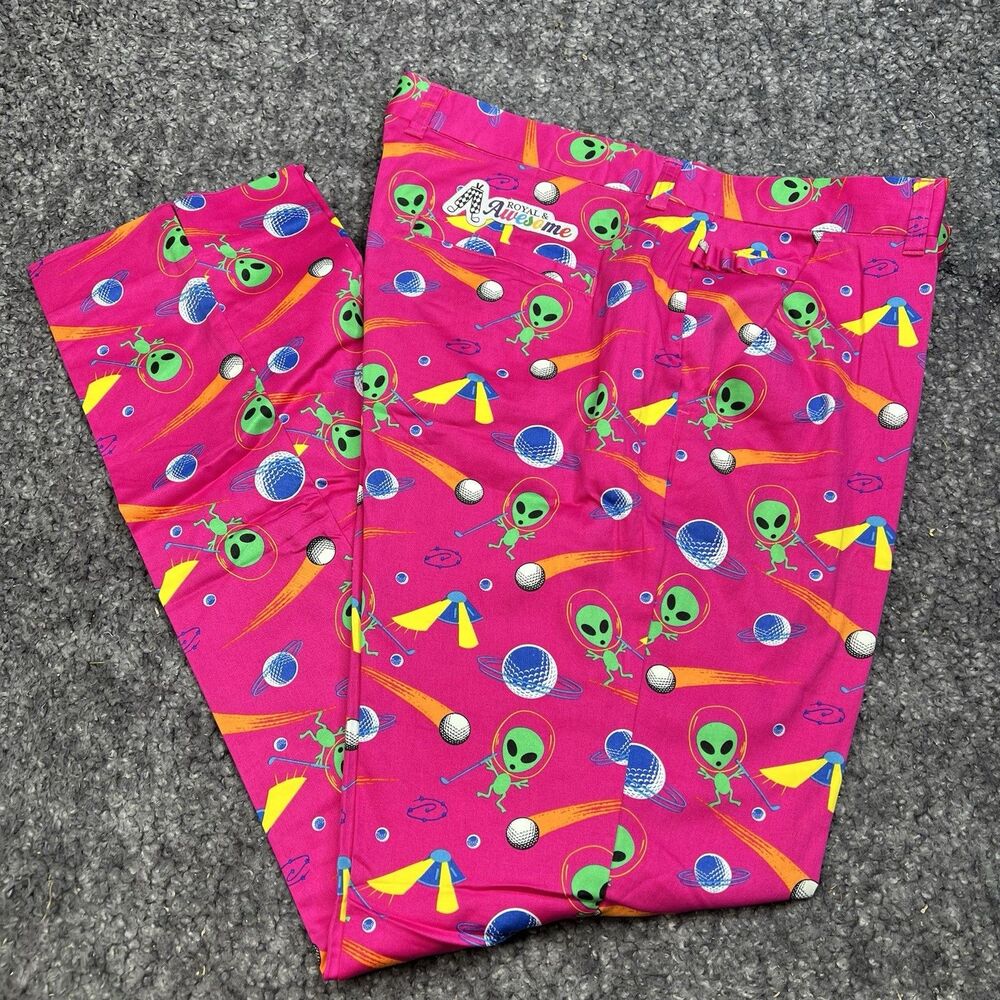 Royal and Awesome Men`s Golf Pants Aliens and Golfballs 38x32